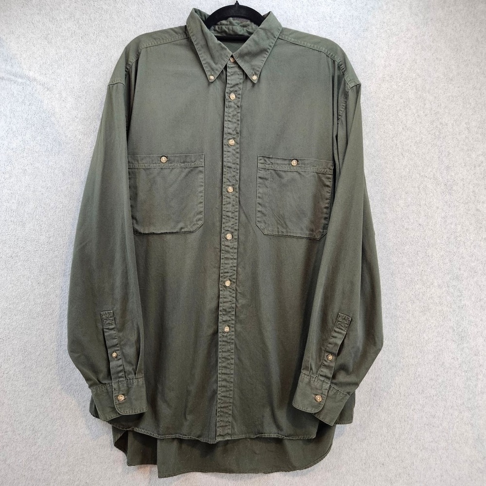 BACHRACH 1877 | 100% Cotton Button-Down Military Green Shirt Mens L Vintage
